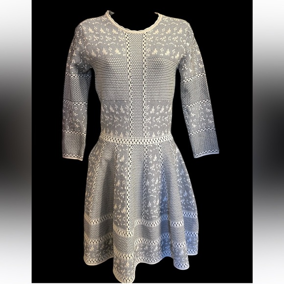 GIANNI BINI | Women's black and white pattern block panel knit dress Size S - Picture 2 of 5